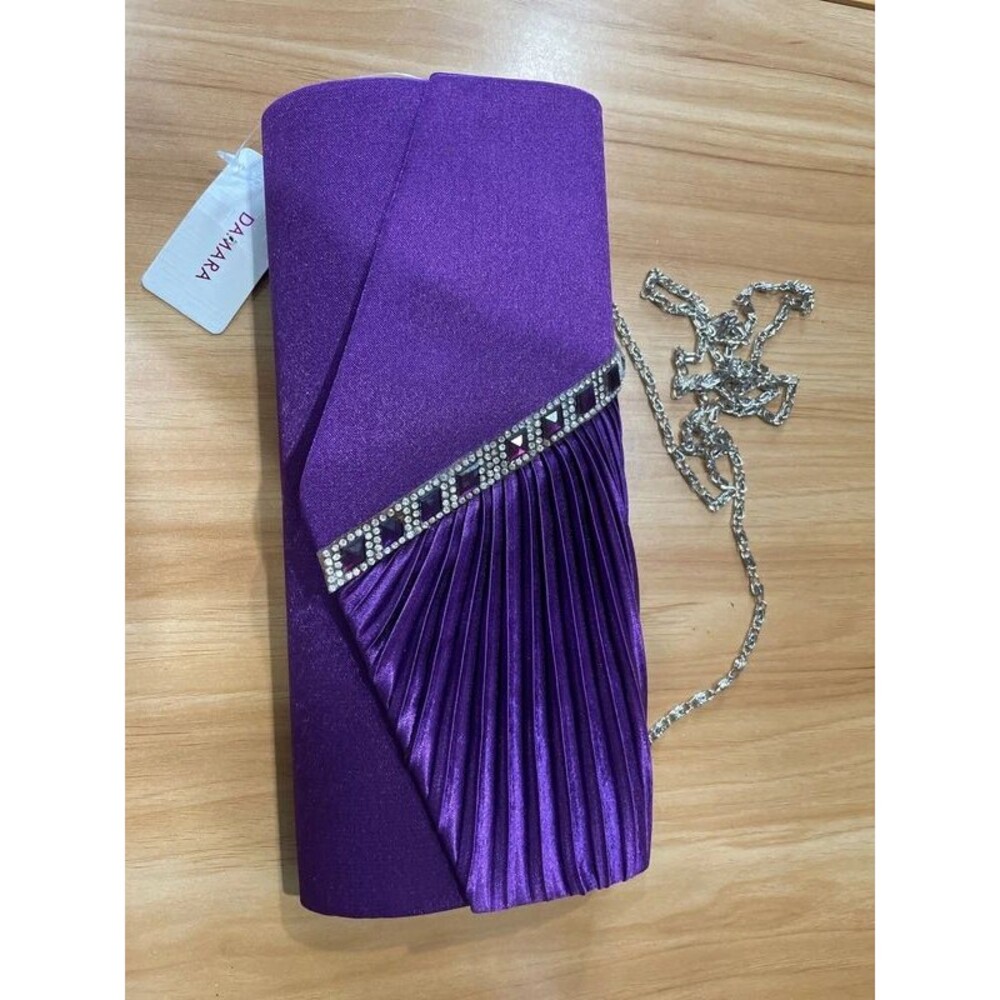 NWT Damara Purple Pleated Satin Crystal Evening Clutch Bag E80250